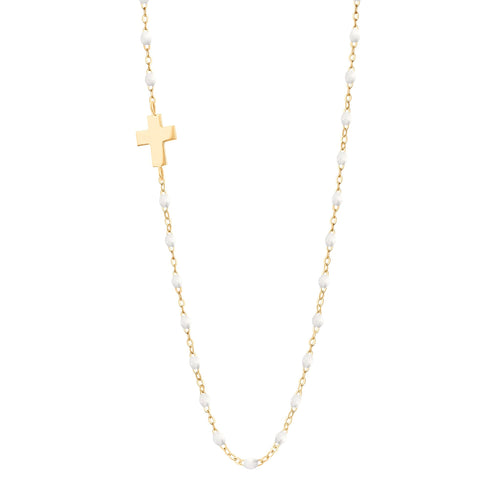 Gigi Clozeau - Collier blanc Croix de côté, or jaune, 42 cm