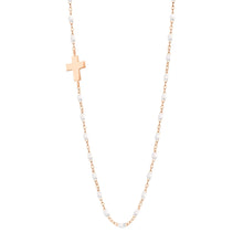 Gigi Clozeau - Collier blanc Croix de côté, or rose, 42 cm