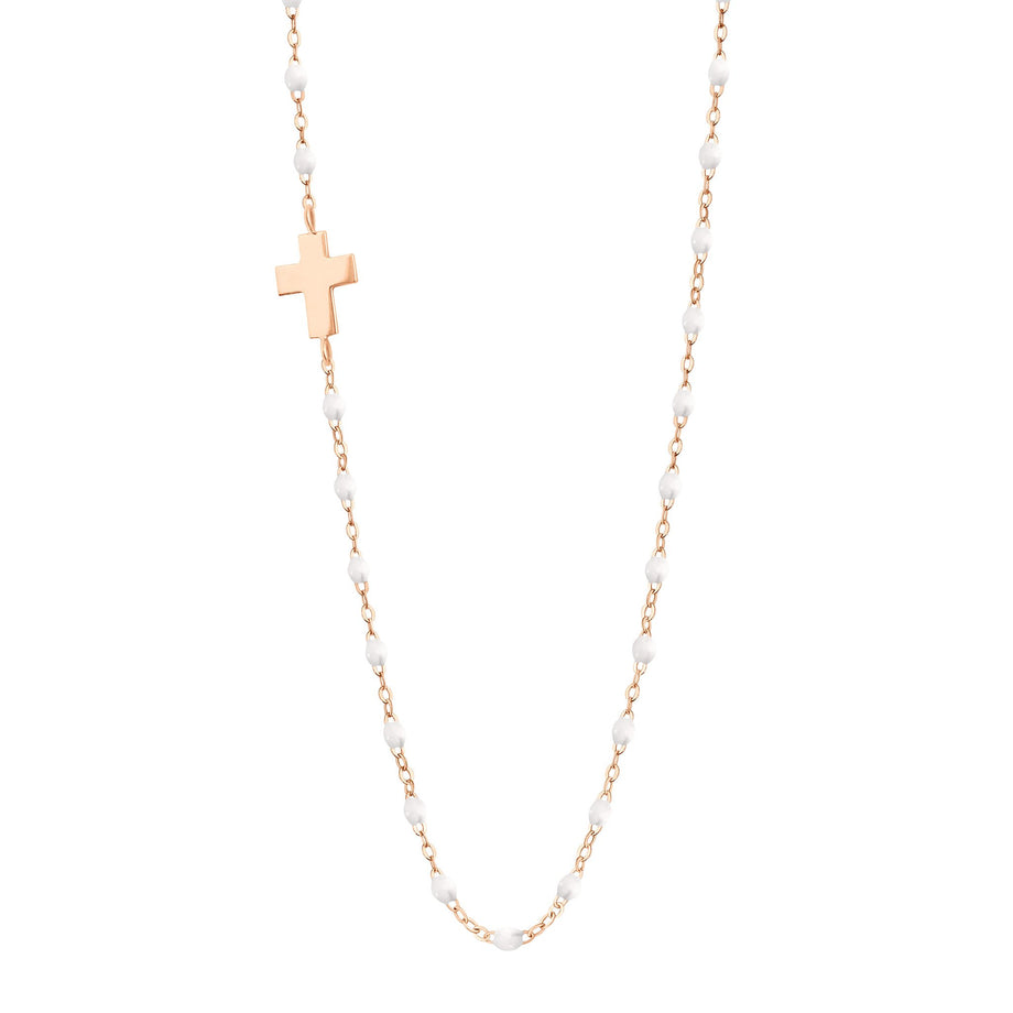 Gigi Clozeau - Collier blanc Croix de côté, or rose, 42 cm
