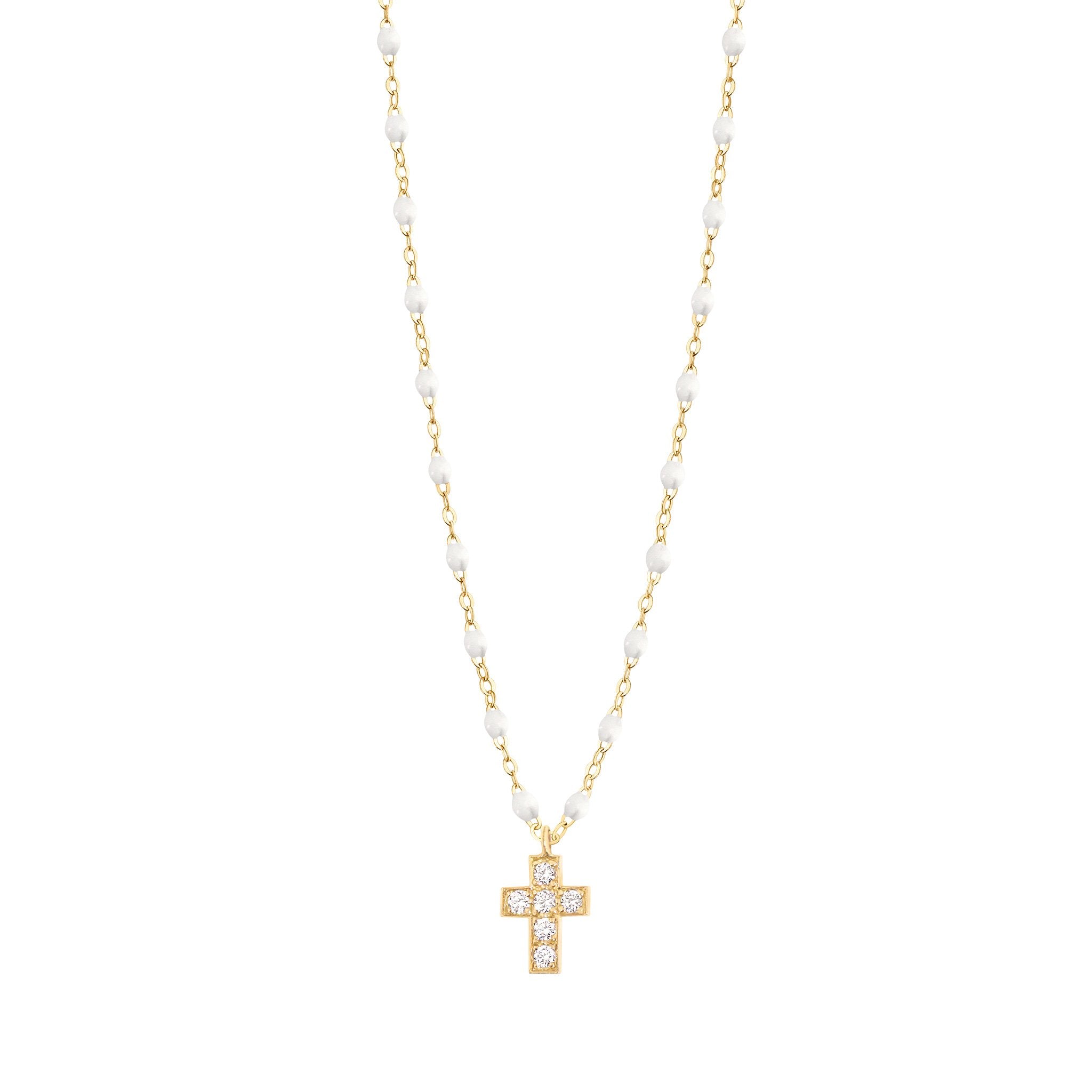 Gigi Clozeau - Collier blanc Croix diamants, or jaune, 42 cm