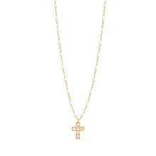 Gigi Clozeau - Collier blanc Croix diamants, or jaune, 42 cm