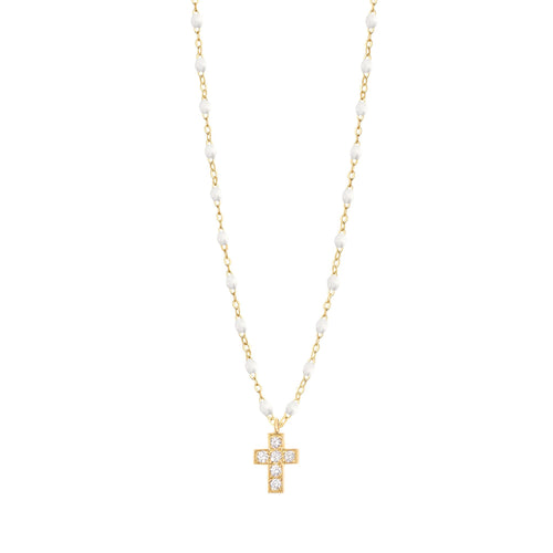 Gigi Clozeau - Collier blanc Croix diamants, or jaune, 42 cm