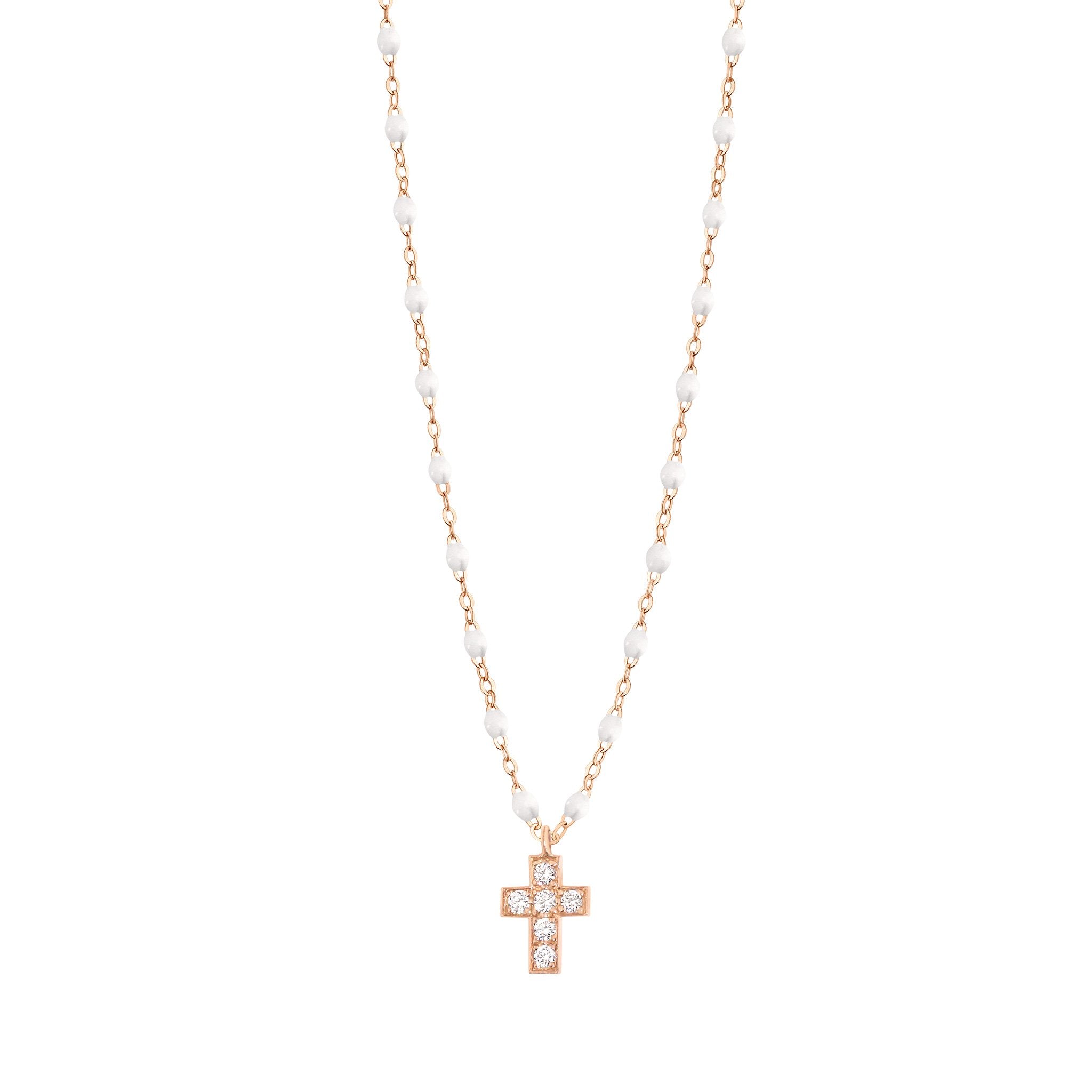 Gigi Clozeau - Collier blanc Croix diamants, or rose, 42 cm