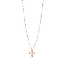 Gigi Clozeau - Collier blanc Croix diamants, or rose, 42 cm