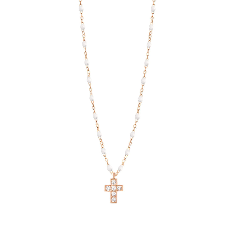 Gigi Clozeau - Collier blanc Croix diamants, or rose, 42 cm