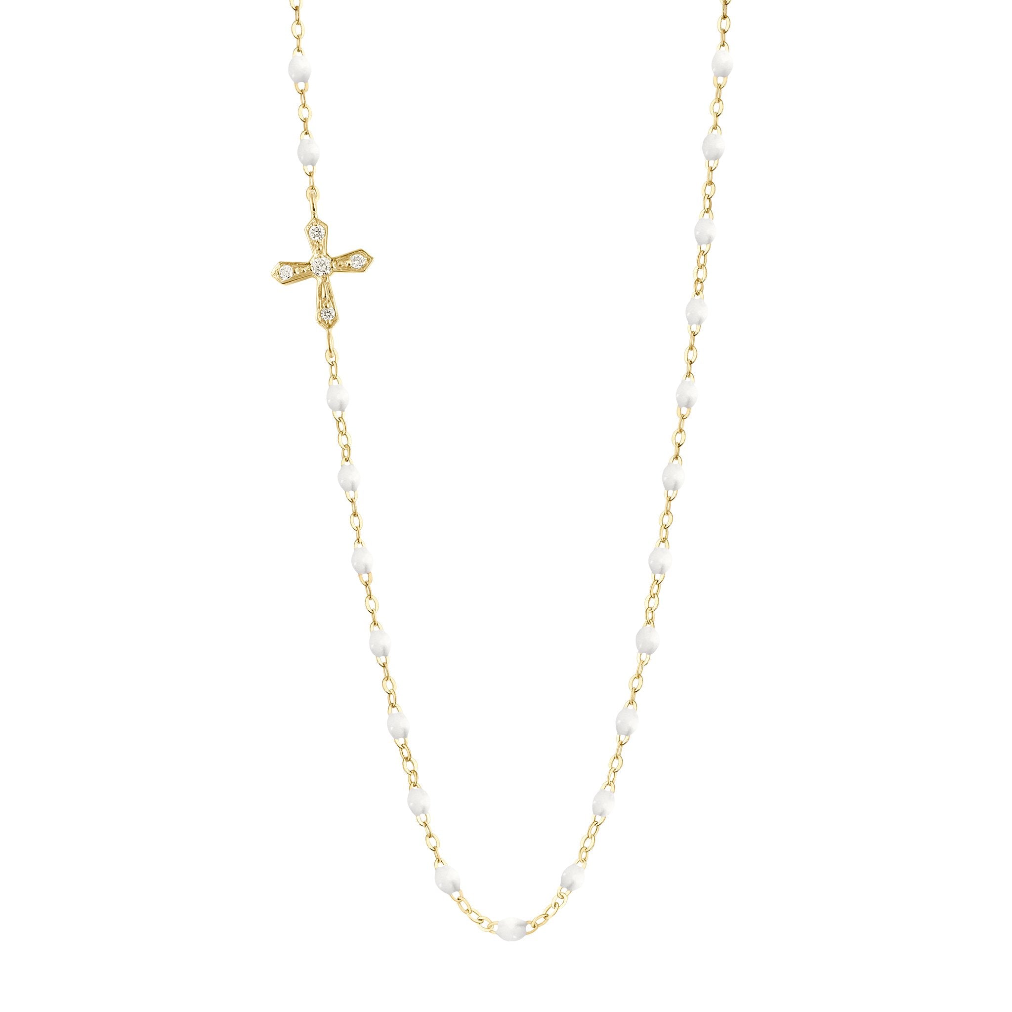 Gigi Clozeau - Collier blanc croix vintage diamants, or jaune, 42 cm