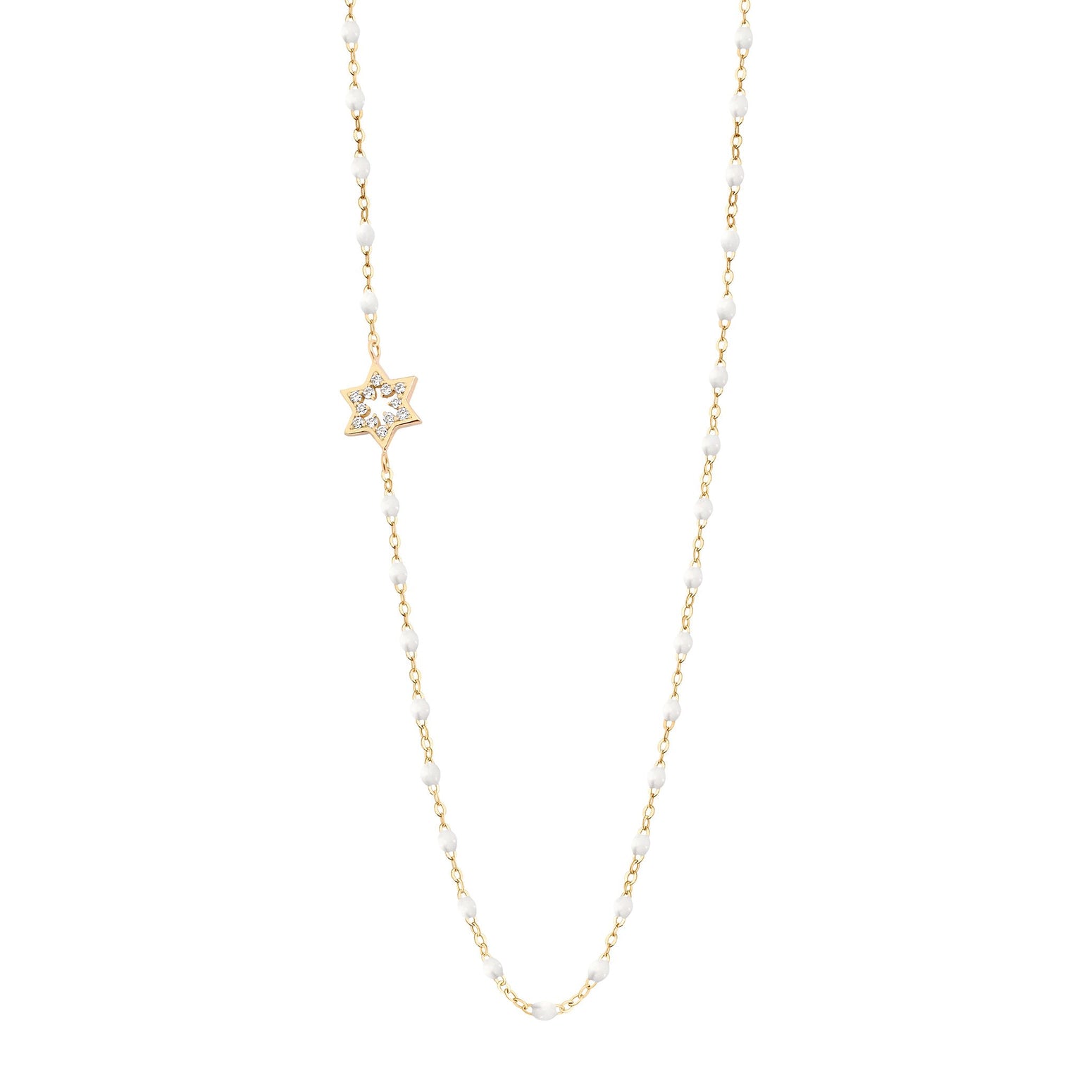 Gigi Clozeau - Collier blanc Etoile de David, diamants, or jaune, 42 cm