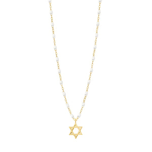 Gigi Clozeau - Collier blanc Etoile de David, or jaune, 42 cm