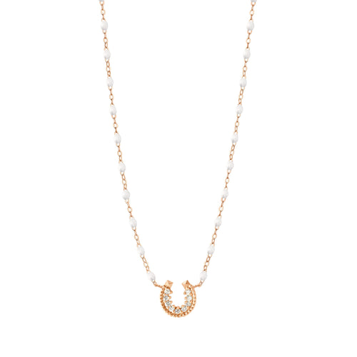 Gigi Clozeau - Collier blanc Fer à cheval, diamants, or rose, 42 cm
