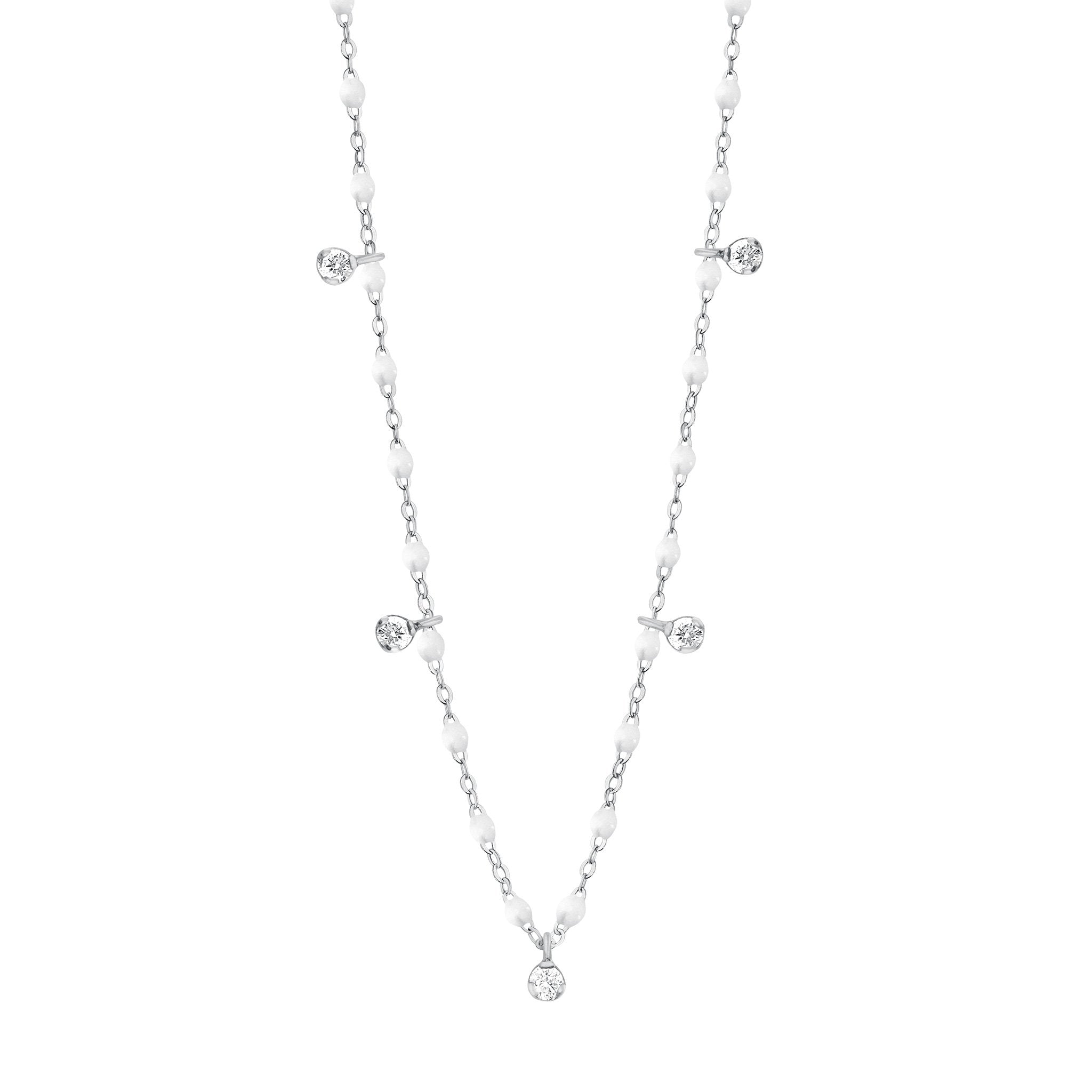 Gigi Clozeau - Collier blanc Gigi Suprême, or blanc, 5 diamants, 45 cm