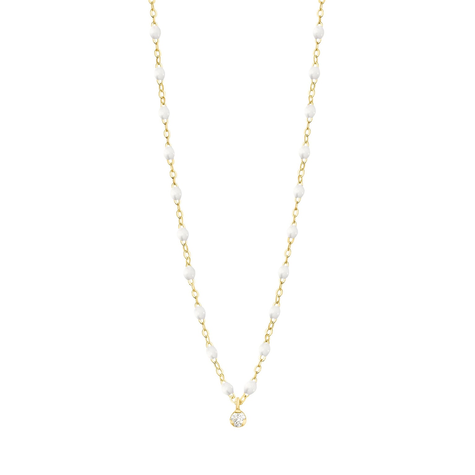 Gigi Clozeau - Collier blanc Gigi Suprême, or jaune, 1 diamant, 42 cm