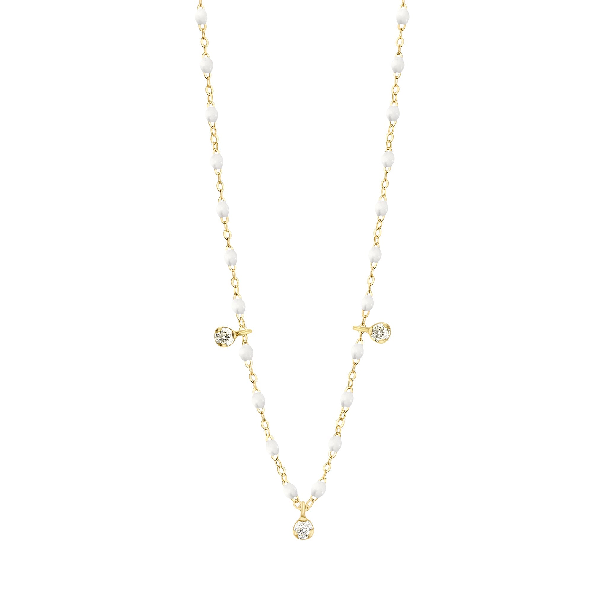 Gigi Clozeau - Collier blanc Gigi Suprême, or jaune, 3 diamants, 45 cm