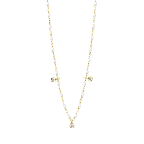 Gigi Clozeau - Collier blanc Gigi Suprême, or jaune, 3 diamants, 45 cm