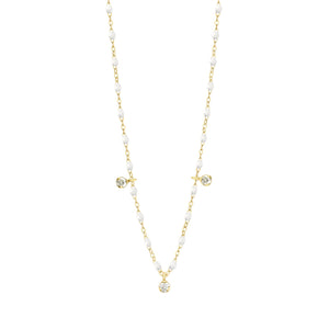 Gigi Clozeau - Collier blanc Gigi Suprême, or jaune, 3 diamants, 45 cm