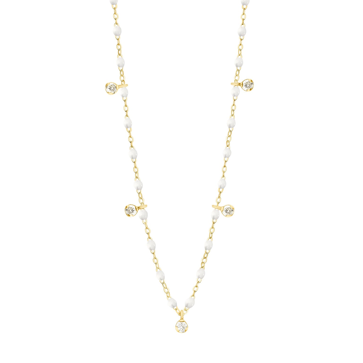 Gigi Clozeau - Collier blanc Gigi Suprême, or jaune, 5 diamants, 45 cm