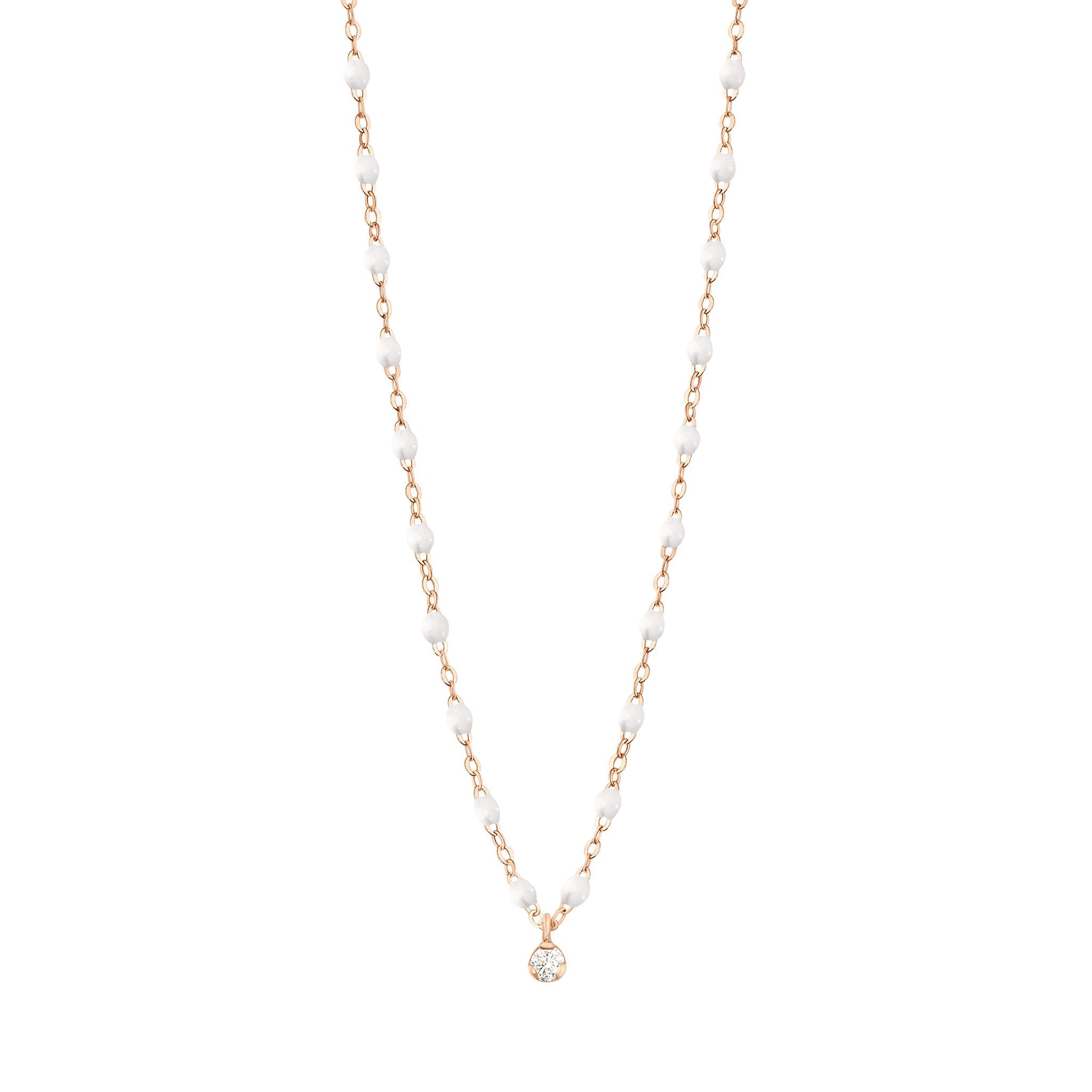 Gigi Clozeau - Collier blanc Gigi Suprême, or rose, 1 diamant, 42 cm