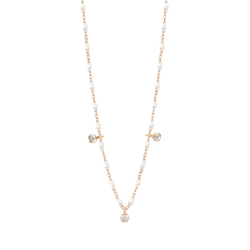 Gigi Clozeau - Collier blanc Gigi Suprême, or rose, 3 diamants, 45 cm