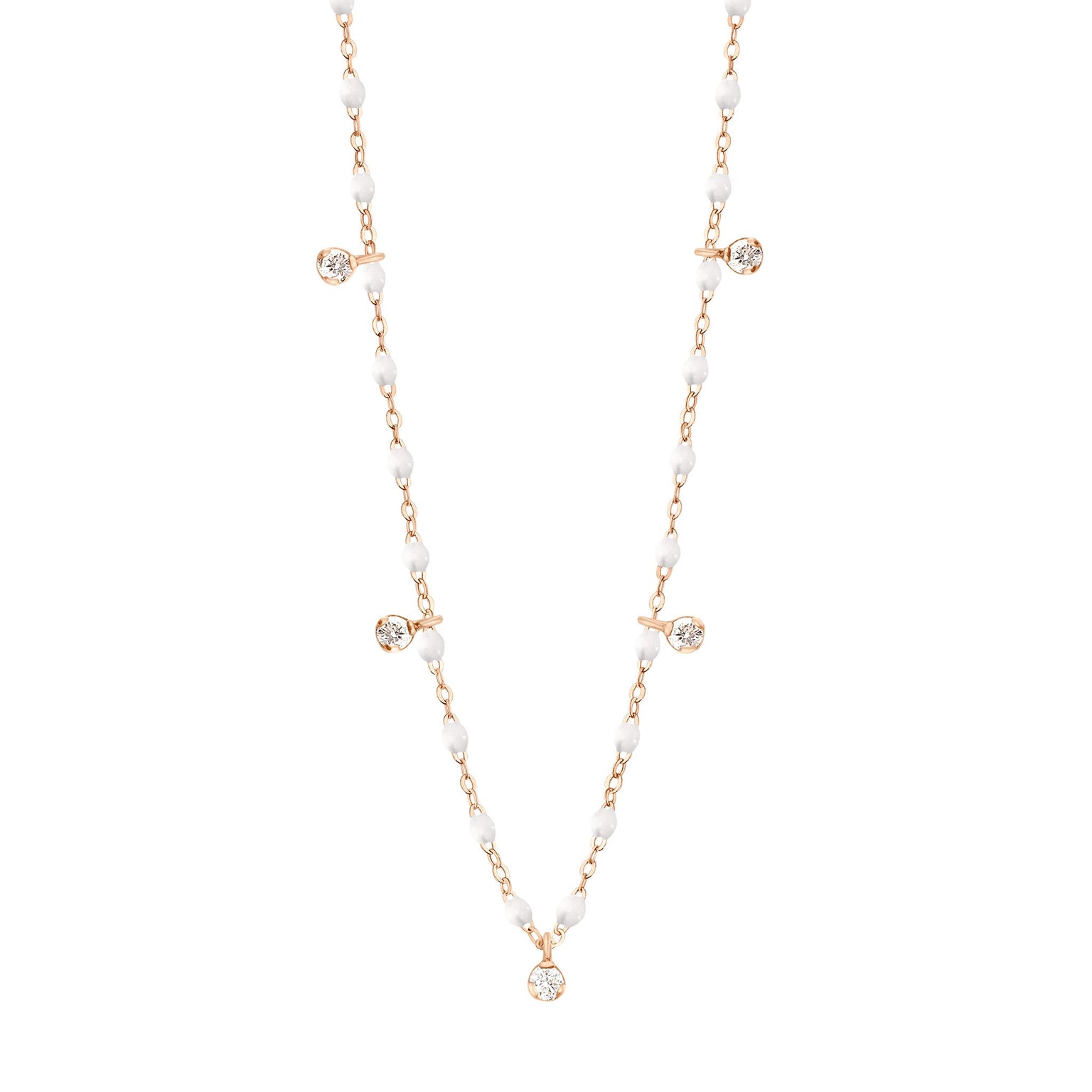 Gigi Clozeau - Collier blanc Gigi Suprême, or rose, 5 diamants, 45 cm