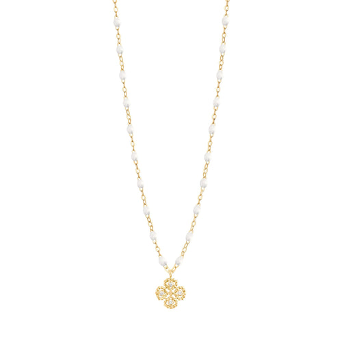 Gigi Clozeau - Collier blanc Lucky Trèfle, diamants, or jaune, 42 cm