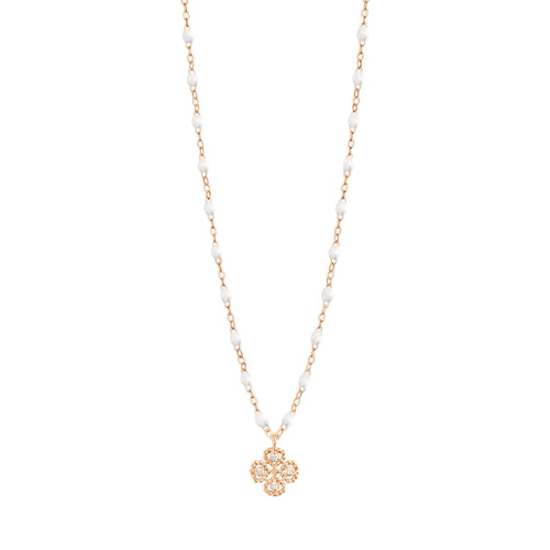 Gigi Clozeau - Collier blanc Lucky Trèfle, diamants, or rose, 42 cm