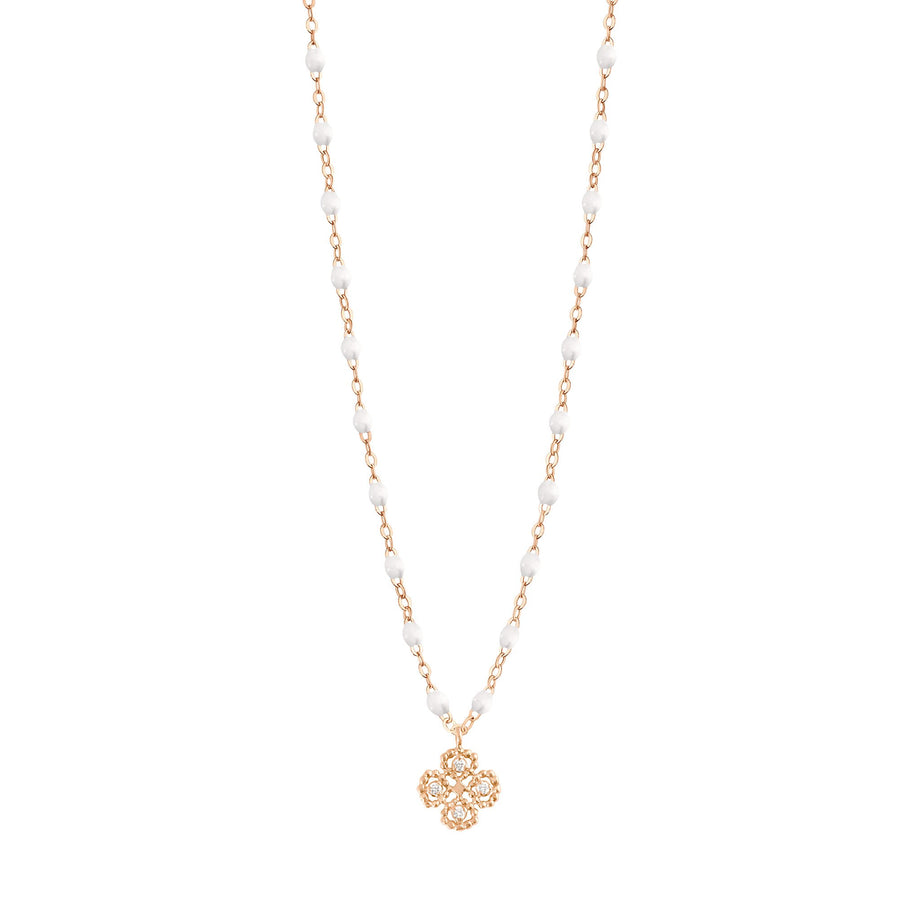 Gigi Clozeau - Collier blanc Lucky Trèfle, diamants, or rose, 42 cm