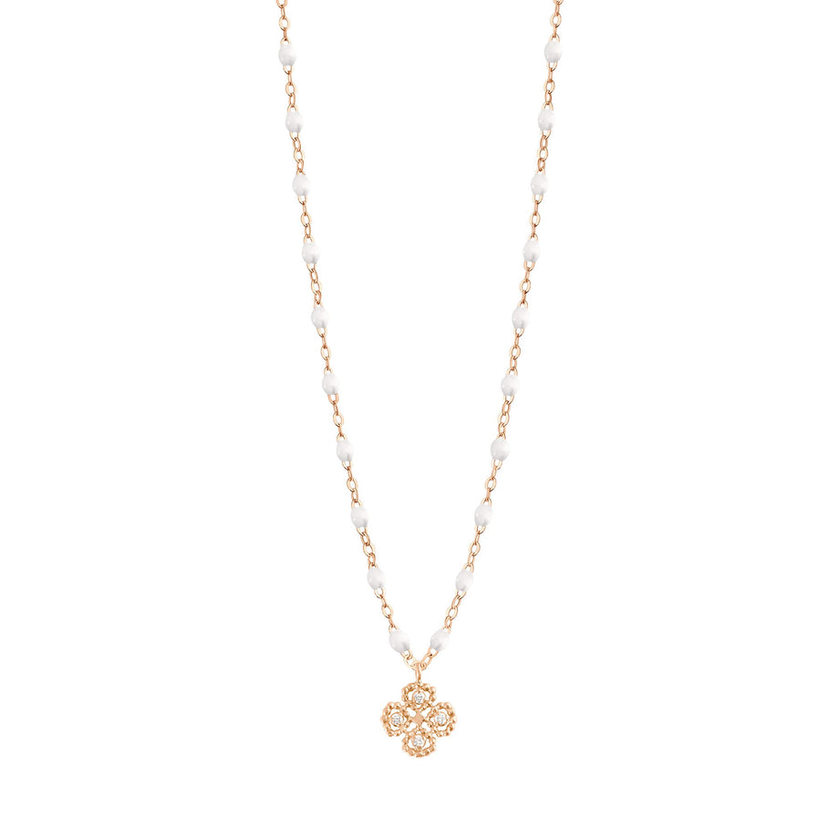 Gigi Clozeau - Collier blanc Lucky Trèfle, diamants, or rose, 42 cm