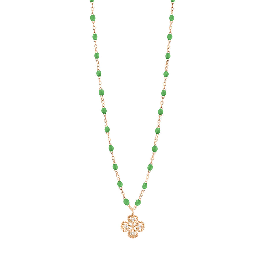 Gigi Clozeau - Collier blanc Lucky Trèfle, diamants, or rose, 42 cm