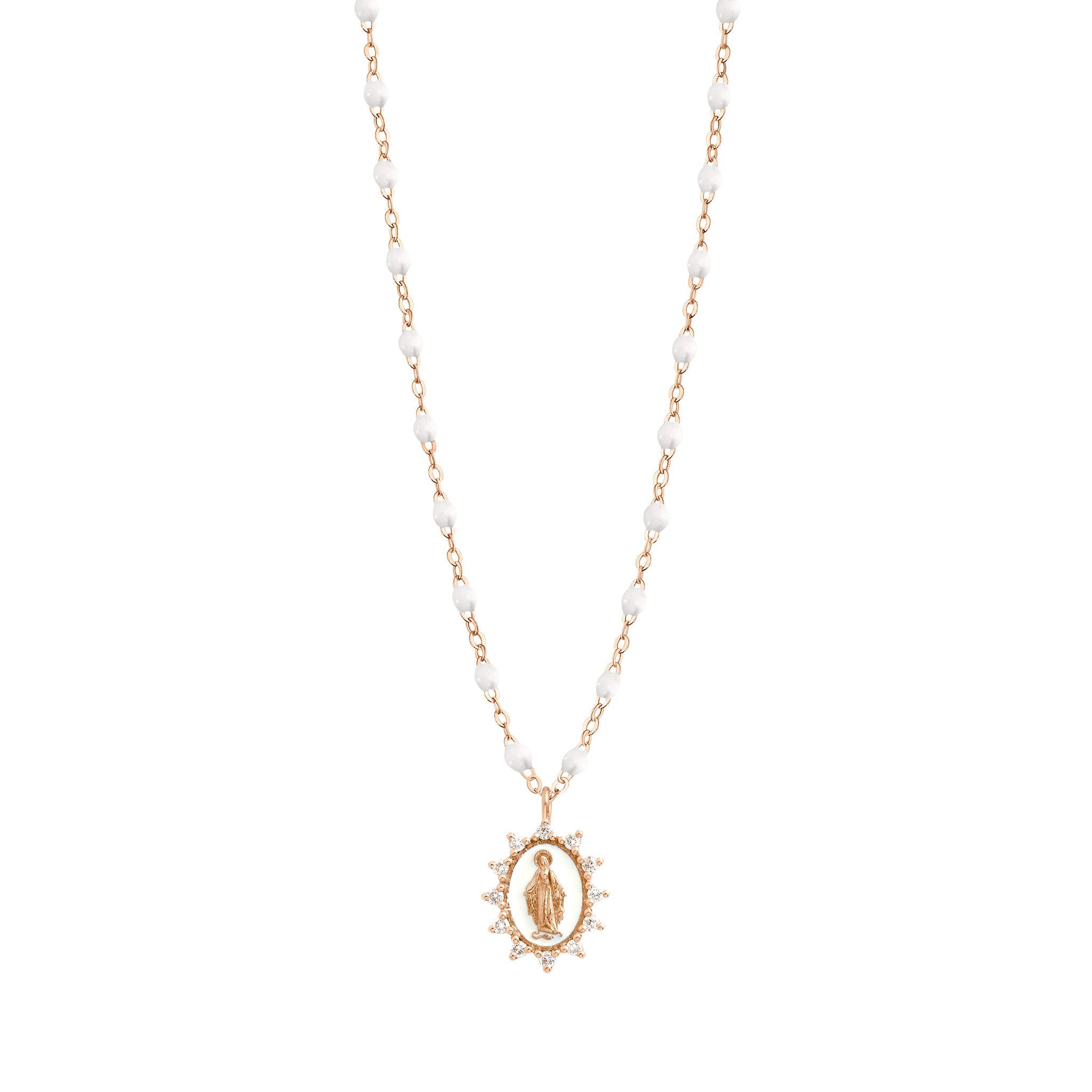 Gigi Clozeau - Collier blanc Petite Madone Suprême diamants, or rose, 42 cm