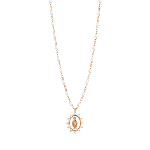 Gigi Clozeau - Collier blanc Petite Madone Suprême diamants, or rose, 42 cm