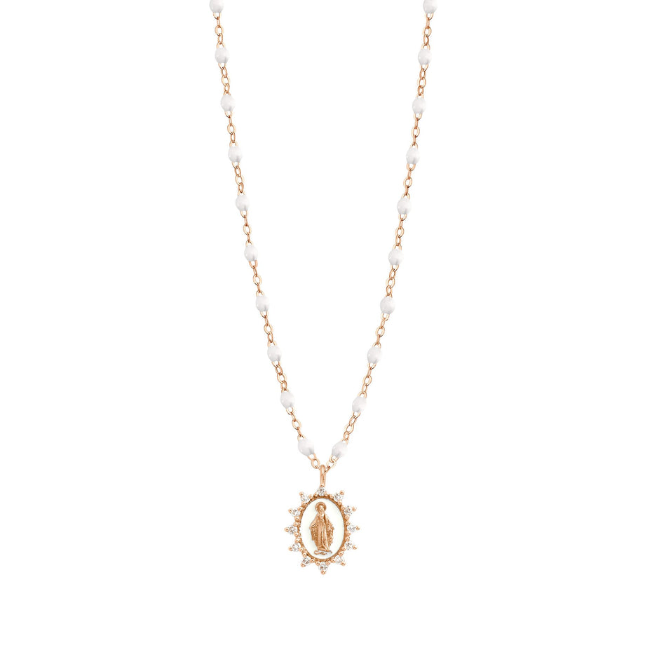 Gigi Clozeau - Collier blanc Petite Madone Suprême diamants, or rose, 42 cm