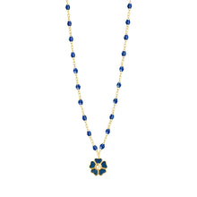 Gigi Clozeau - Collier bleu de prusse Fleur, diamant, or jaune, 42 cm