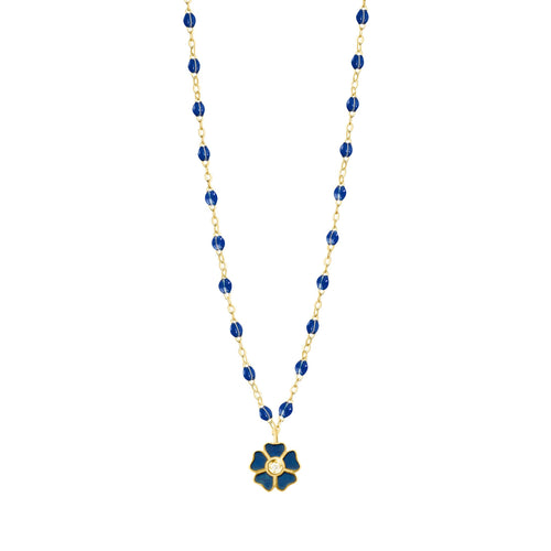 Gigi Clozeau - Collier bleu de prusse Fleur, diamant, or jaune, 42 cm