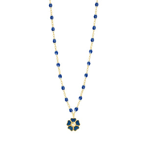 Gigi Clozeau - Collier bleu de prusse Fleur, diamant, or jaune, 42 cm