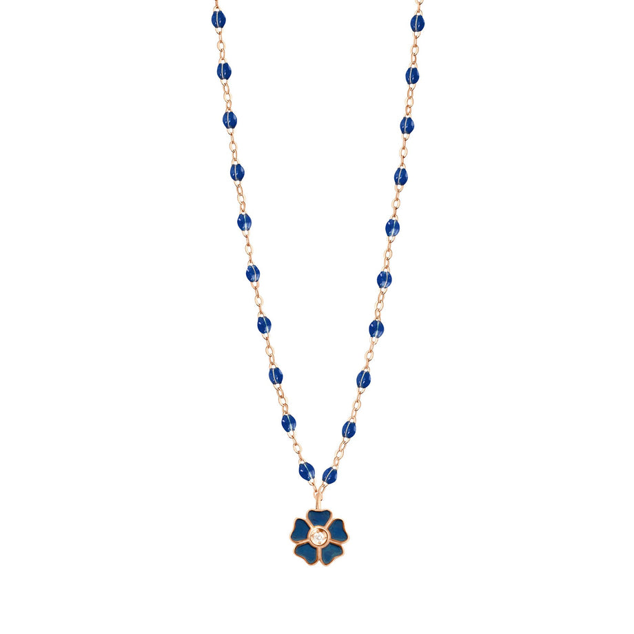Gigi Clozeau - Collier bleu de prusse Fleur, diamant, or rose, 42 cm