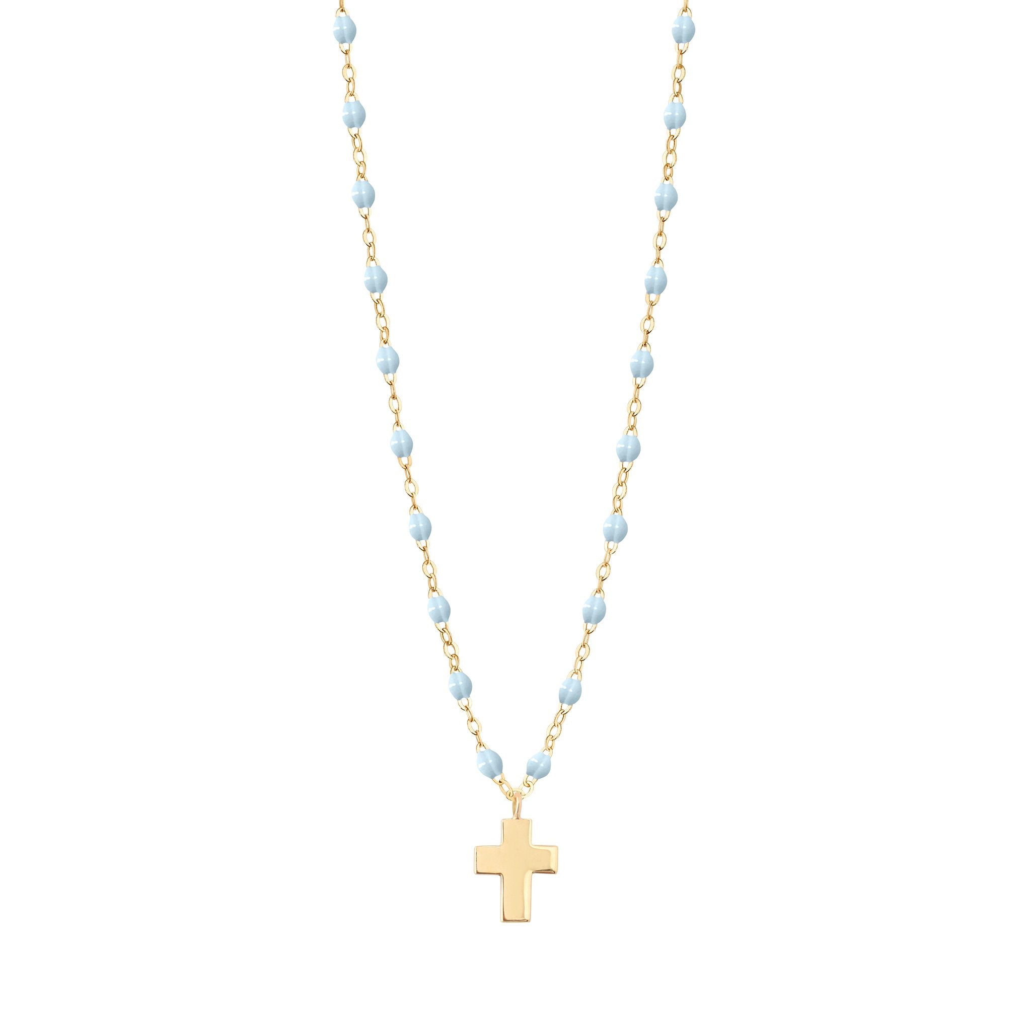 Gigi Clozeau - Collier bleu layette Croix Classique Gigi, or jaune, 42 cm