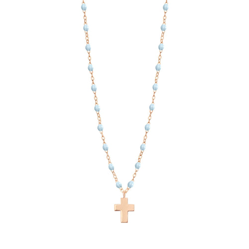 Gigi Clozeau - Collier bleu layette Croix Classique Gigi, or rose, 42 cm