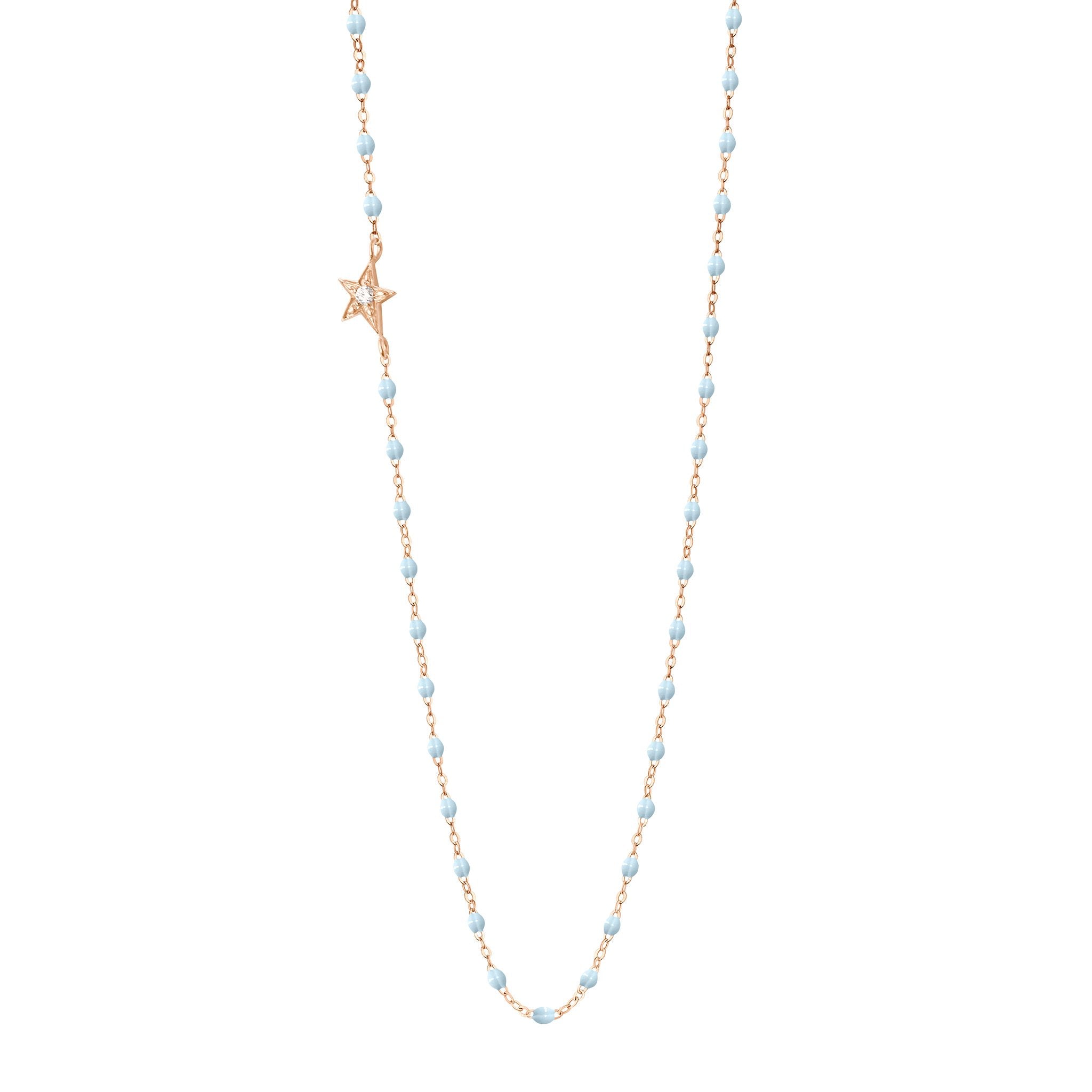 Gigi Clozeau - Collier bleu layette Etoile, diamant, or rose, 42 cm