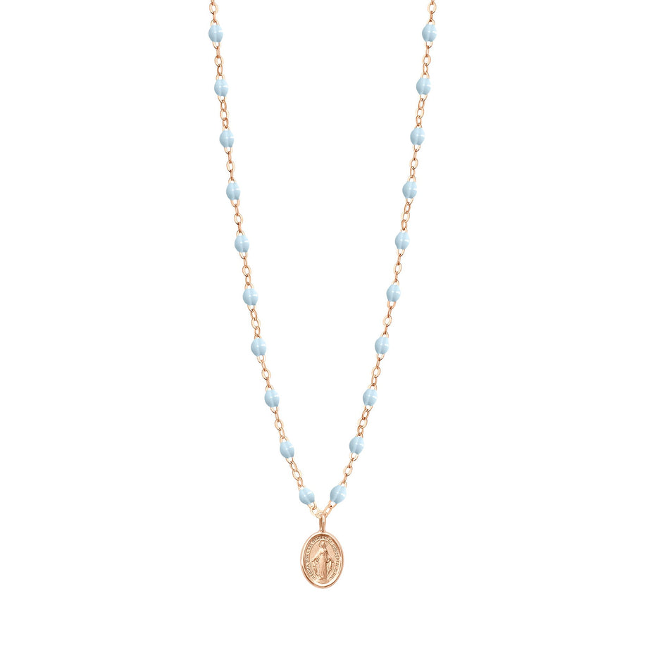 Gigi Clozeau - Collier bleu layette Madone, or rose, 42 cm