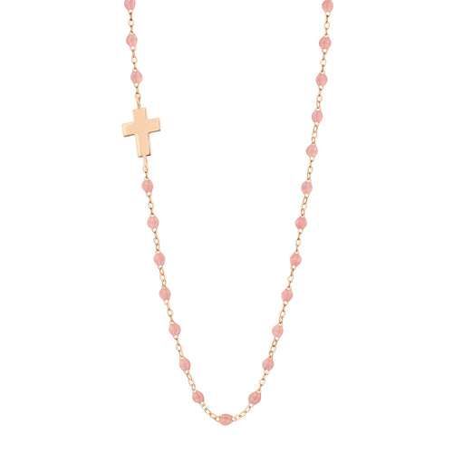 Gigi Clozeau - Collier blush Croix de côté, or rose, 42 cm