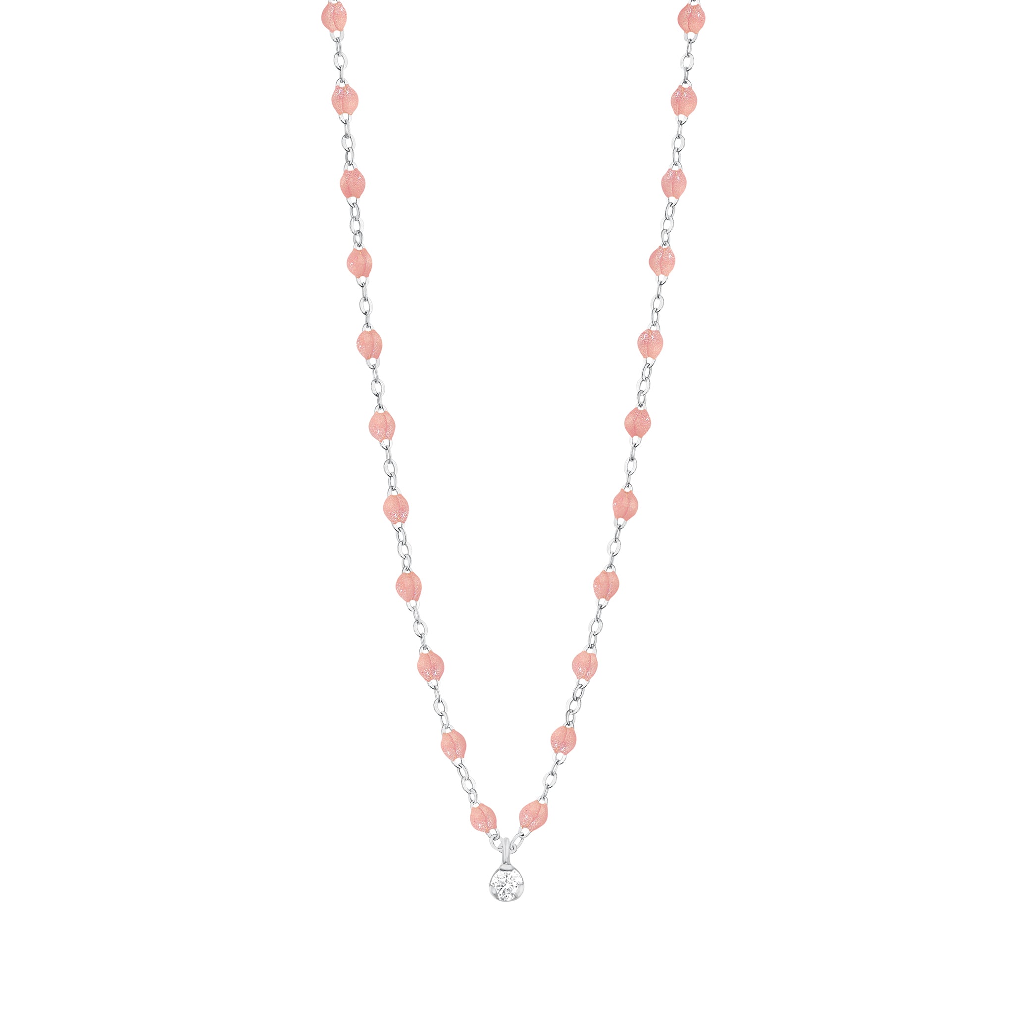 Gigi Clozeau - Collier blush Gigi Suprême, or blanc, 1 diamant, 42 cm