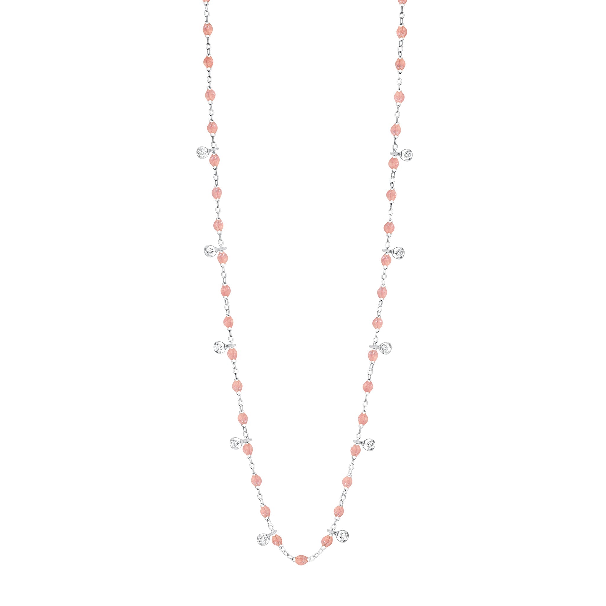 Gigi Clozeau - Collier blush Gigi Suprême, or blanc, 10 diamants, 60 cm