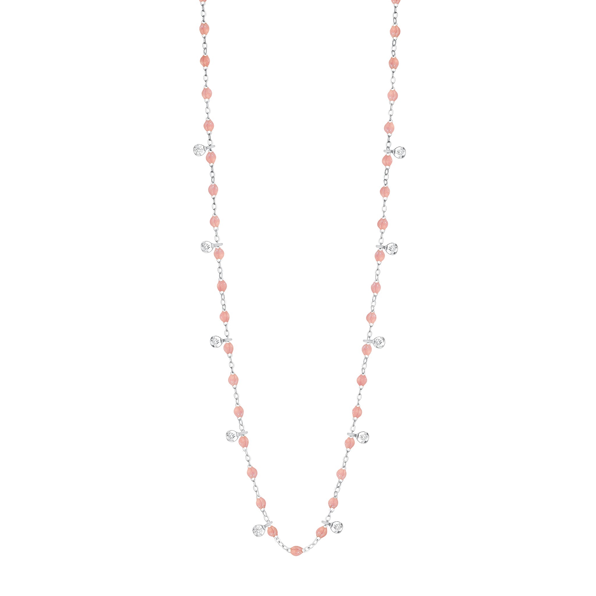 Gigi Clozeau - Collier blush Gigi Suprême, or blanc, 10 diamants, 60 cm