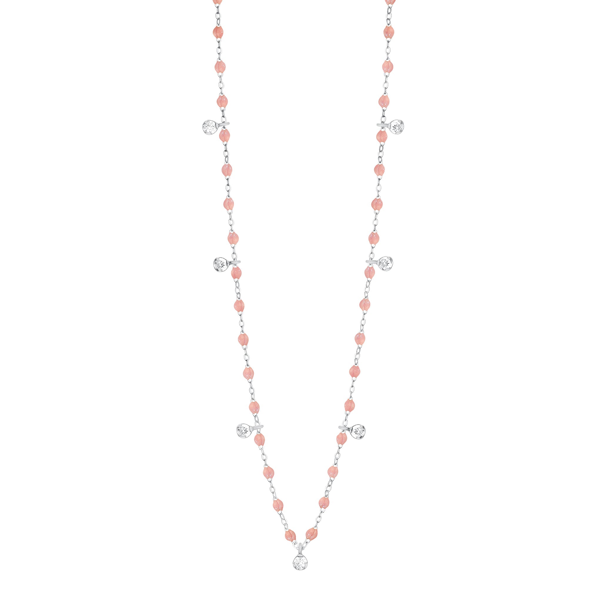 Gigi Clozeau - Collier blush Gigi Suprême, or blanc, 7 diamants, 50 cm