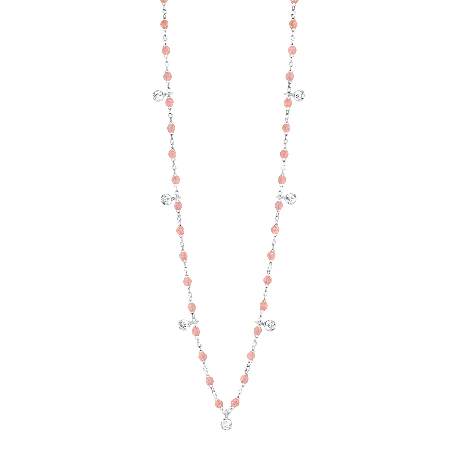 Gigi Clozeau - Collier blush Gigi Suprême, or blanc, 7 diamants, 50 cm