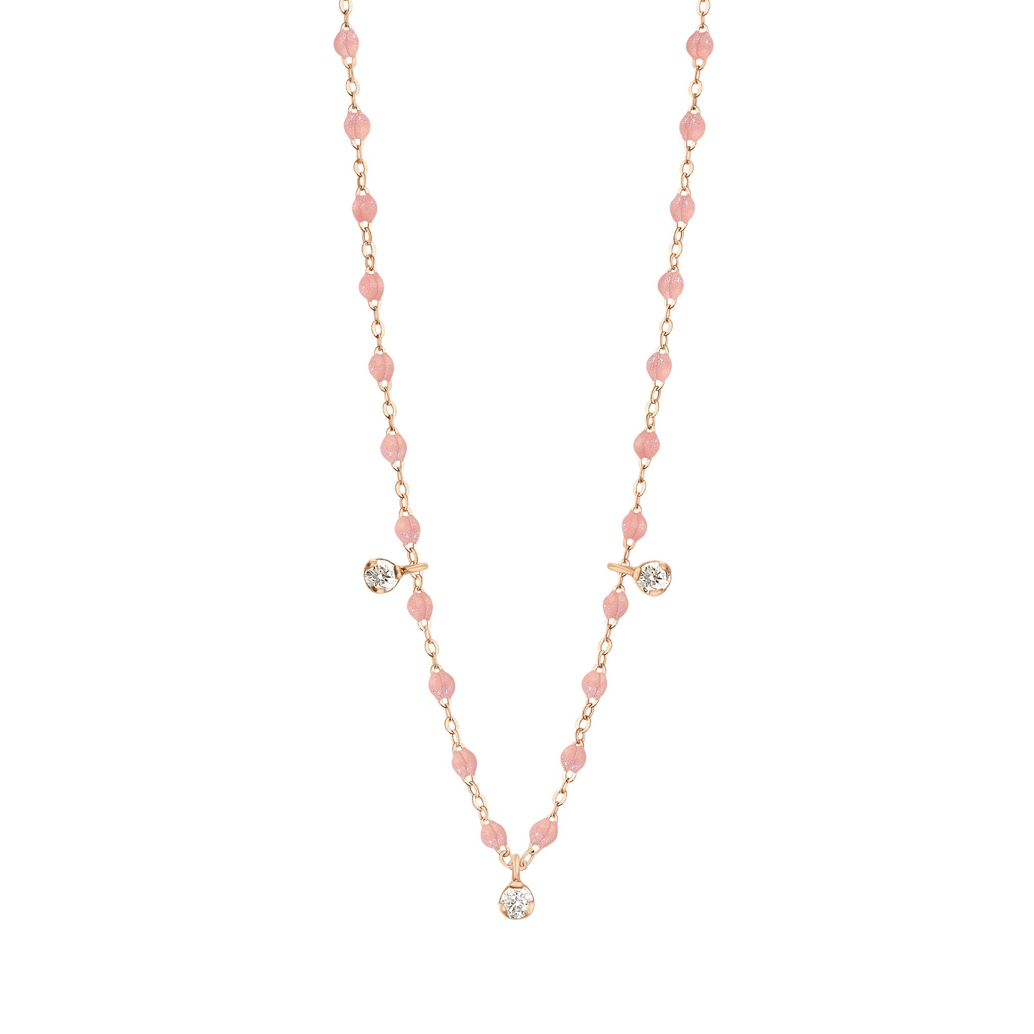 Gigi Clozeau - Collier blush Gigi Suprême, or rose, 3 diamants, 45 cm