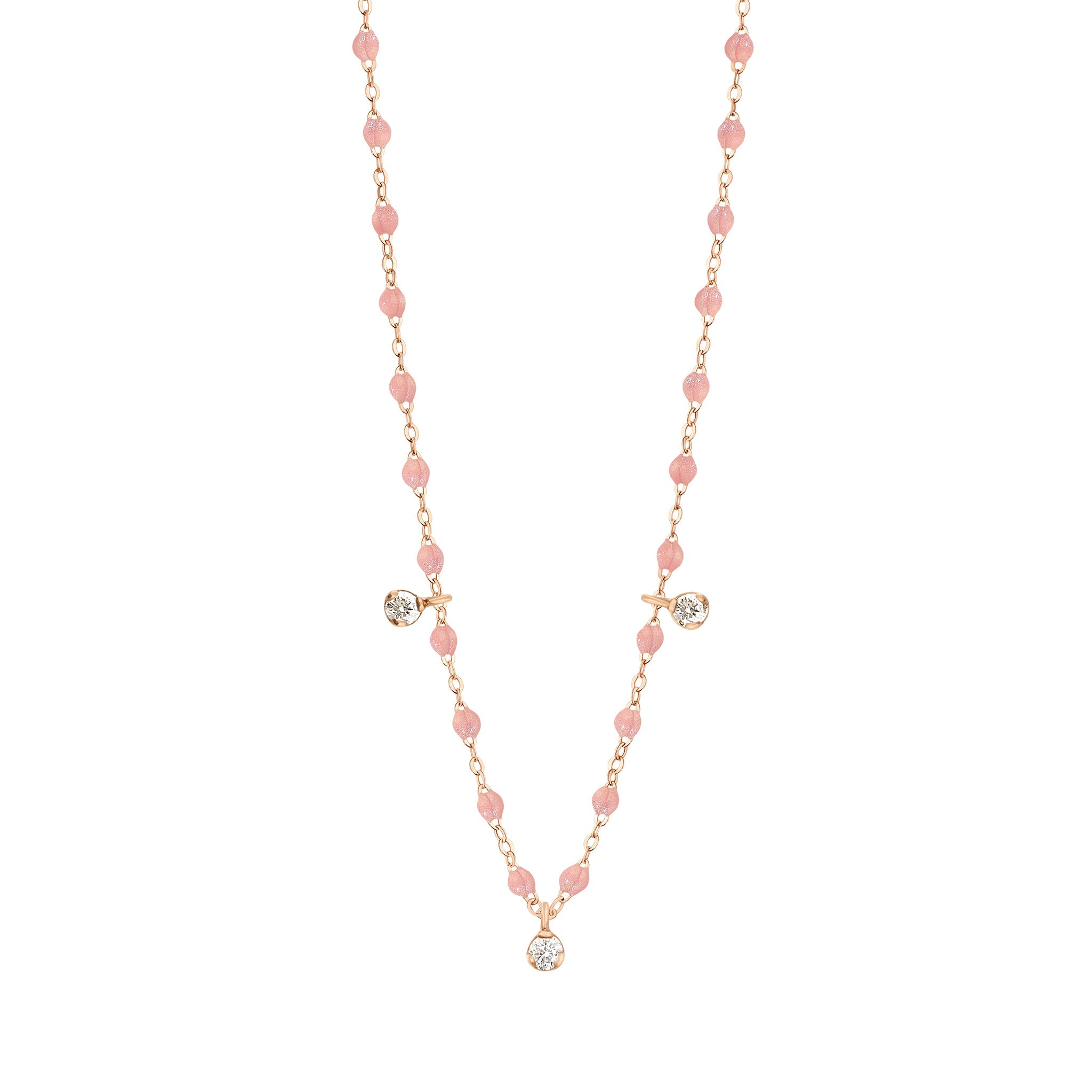 Gigi Clozeau - Collier blush Gigi Suprême, or rose, 3 diamants, 45 cm