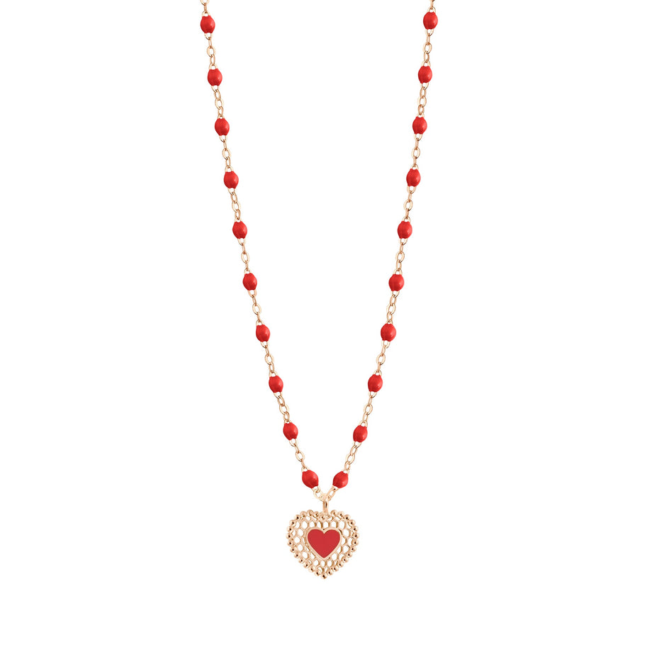 Gigi Clozeau - Collier coquelicot Cœur Dentelle, or rose, 42 cm