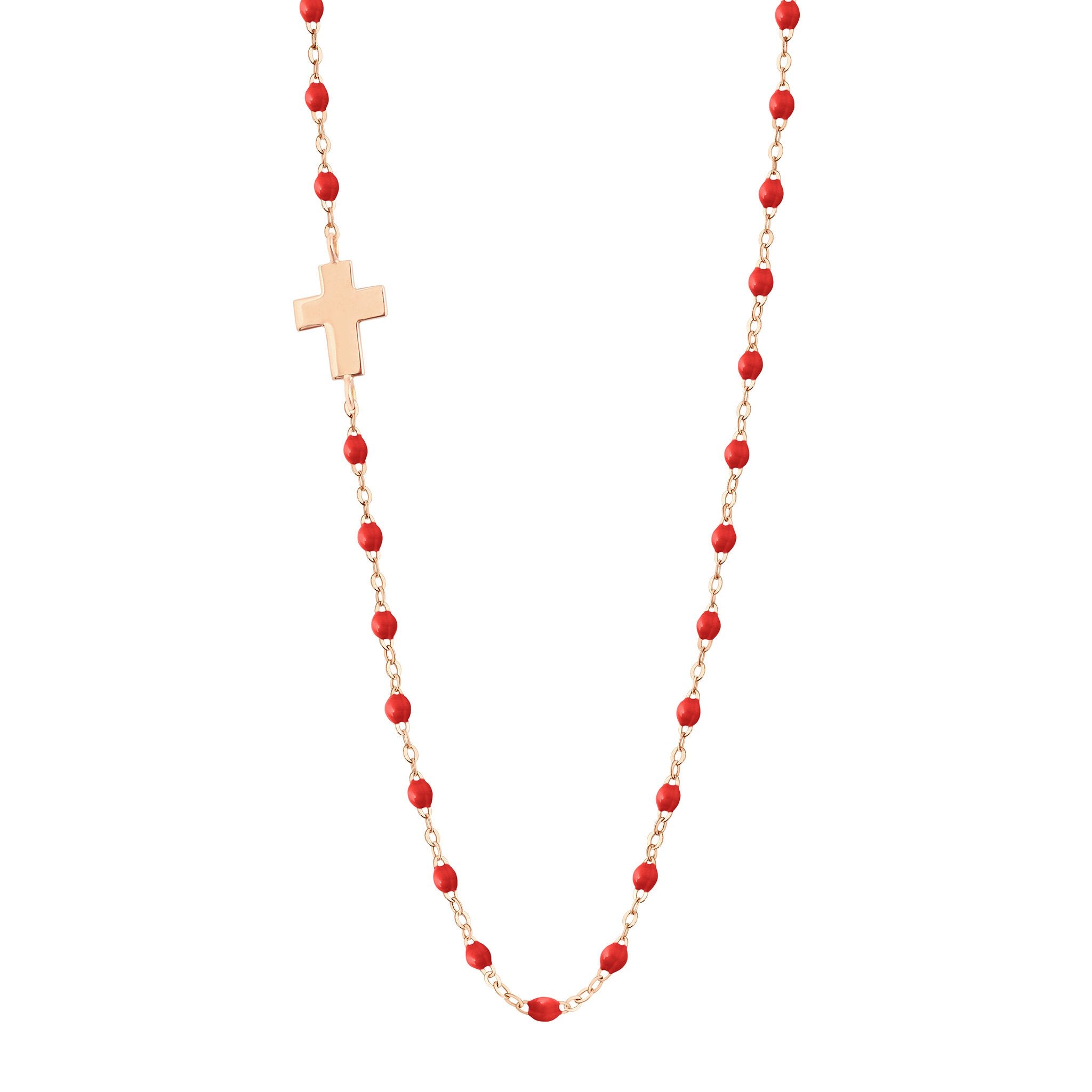 Gigi Clozeau - Collier coquelicot Croix de côté, or rose, 42 cm