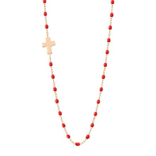 Gigi Clozeau - Collier coquelicot Croix de côté, or rose, 42 cm