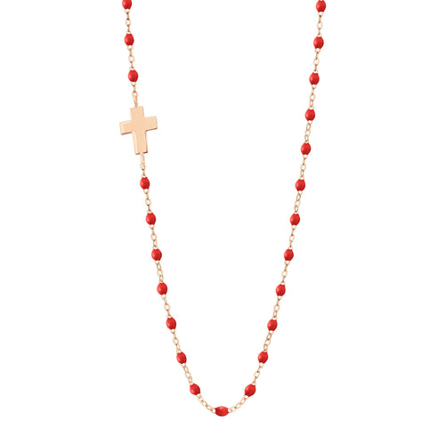 Gigi Clozeau - Collier coquelicot Croix de côté, or rose, 42 cm